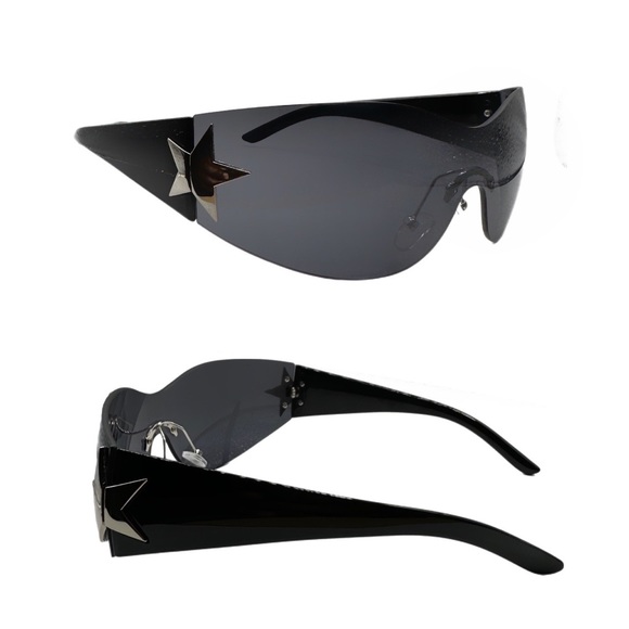 Y2K Wrap Oversized Sunglasses Black Star - Picture 6 of 12